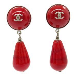CHANEL Red Logo Earrings